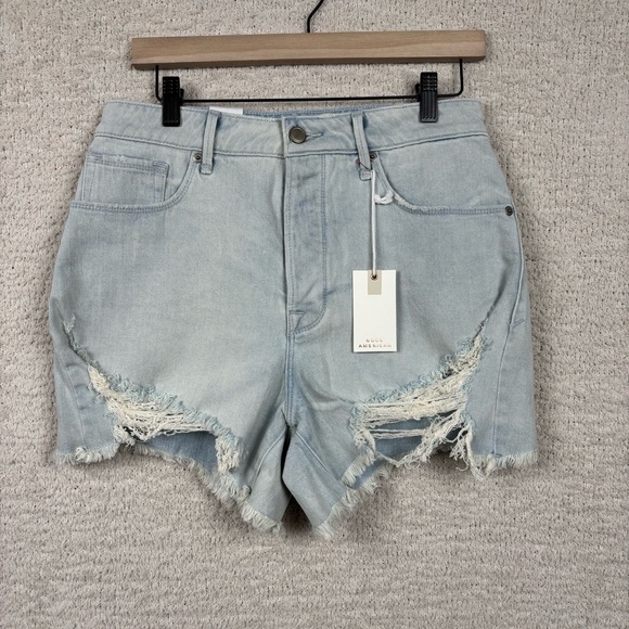 Good American Shorts Womens 4/27 Blue‎ Bombshell Distressed Beach Stretch Cotton - Picture 1 of 11